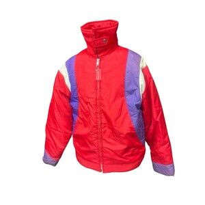 Vintage 80s/90s Colorblock Ski Jacket Colorblock Red Purple Down Unisex L